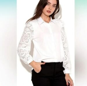 Elegant White Lace Sleeve Women's Top